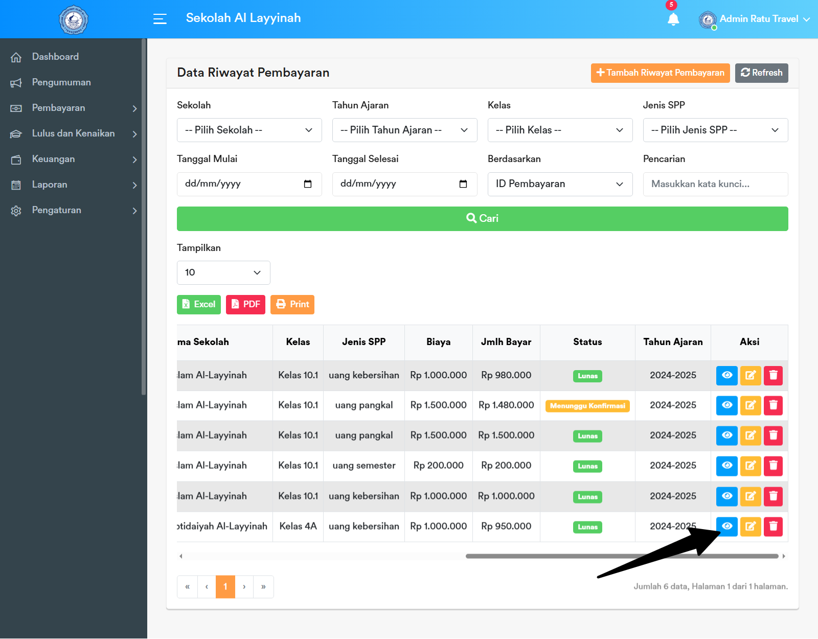 Tombol Detail Riwayat Pembayaran